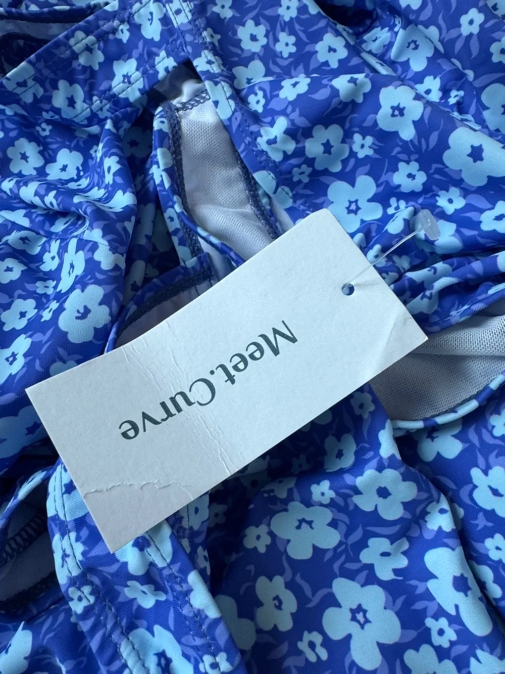Meet.Curve Blue Floral Swim Dress Wireless One Piece Plus SIZE 4XL